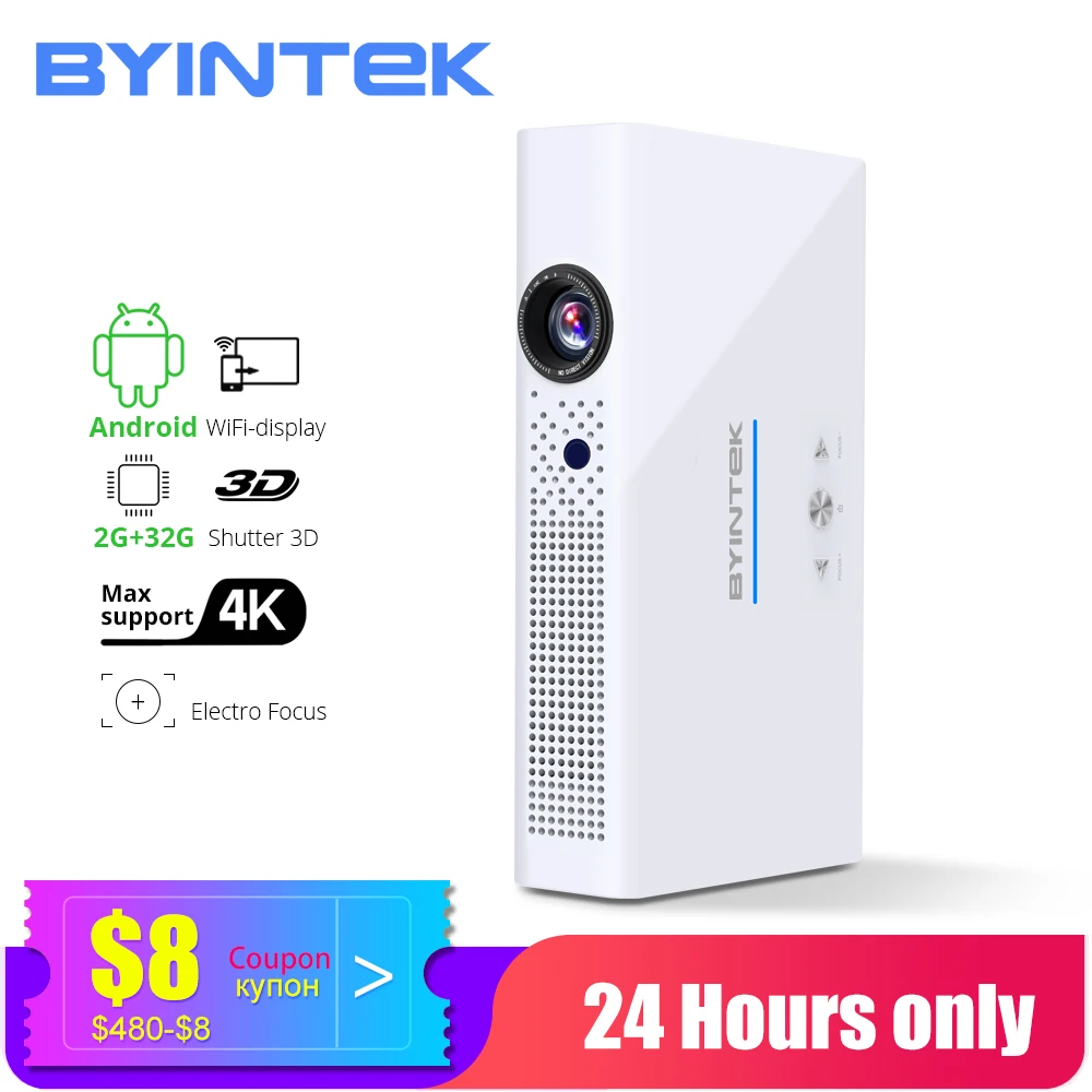 BYINTEK Mini 3D R19 4K Smart Wifi Android Beamer Portable LED DLP lAsEr Projector Proyector for Smartphone 300inch VIP Cinema
BYINTEK Mini 3D R19 4K Smart Wifi Android Beamer Portable LED DLP lAsEr Projector Proyector for Smartphone 300inch VIP Cinema