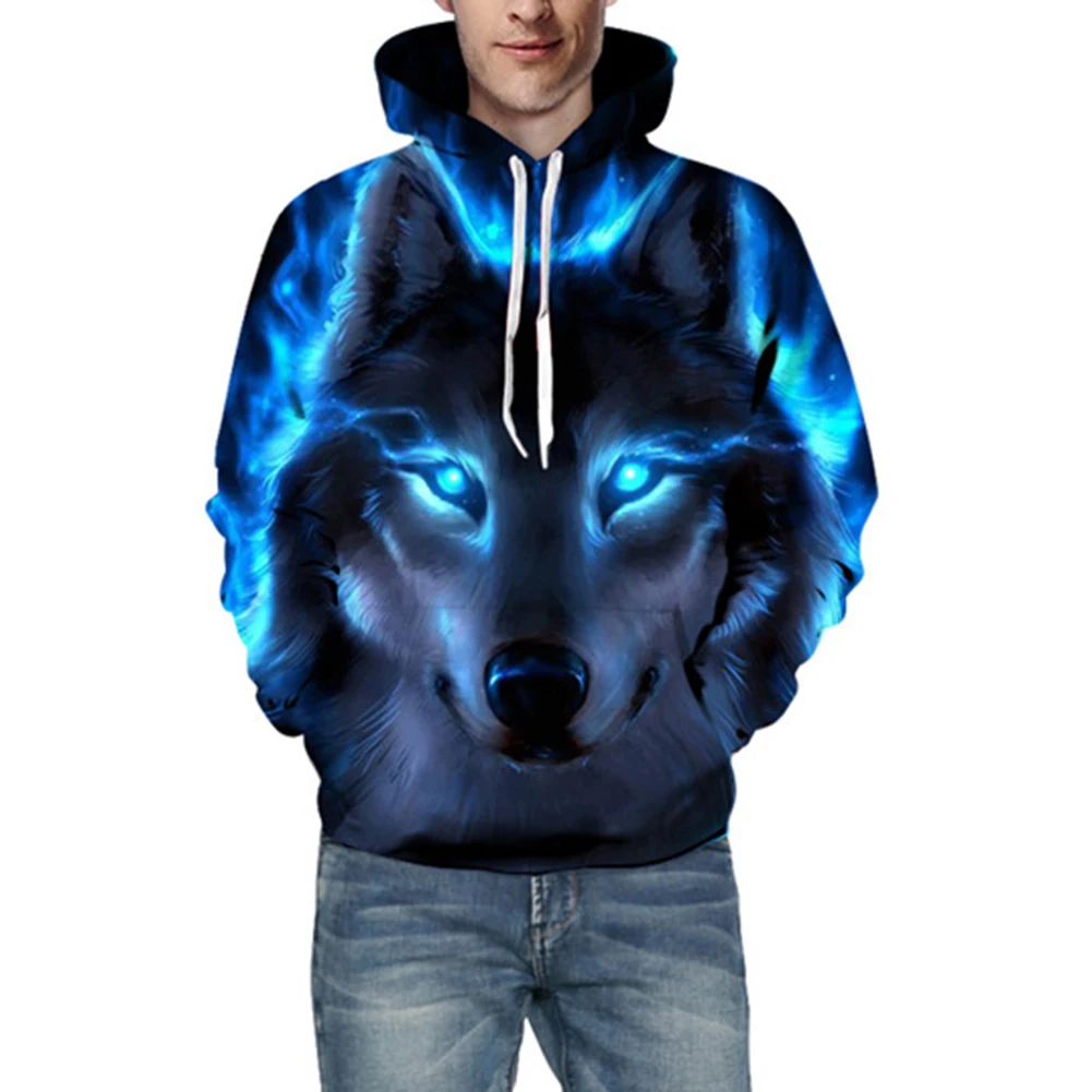 3D Wolf Print Men's Sweatshirts Long Sleeve Hoodies Sports Men Drawstring Hooded Sweatshirt hoodie Autumn winter men's clothing