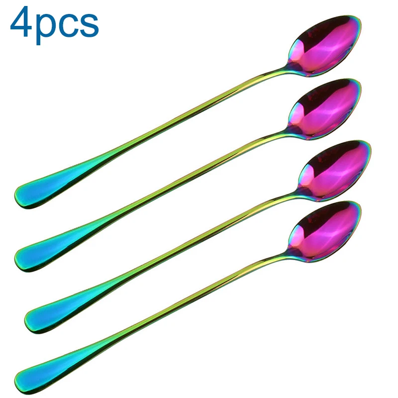 

4Pcs Stainless Steel Stirring Spoon Coffee Tea Dessert Cutlery Long Handle Birthday Wedding Event Accessories