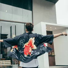 Новинка, мужское традиционное японское кимоно, юката, мужской японский короткий халат, свободное платье Kimomo, японский кардиган