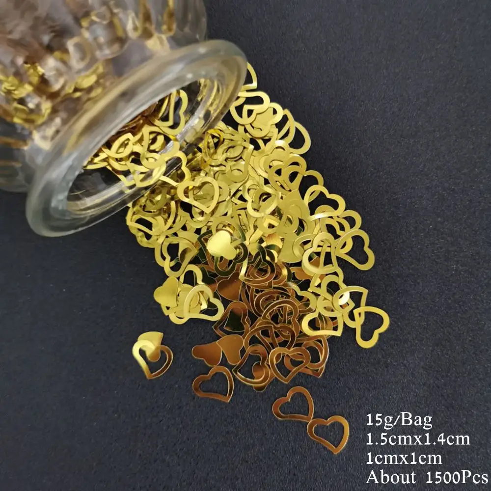15mm Heart Golden 15 г Свадебное Сердце Конфетти Velentine сердце с любовью Красный Золотой Серебряный Сердце Конфетти блесток DIY свадьба день рождения поставки - Цвет: 15mm Heart Golden