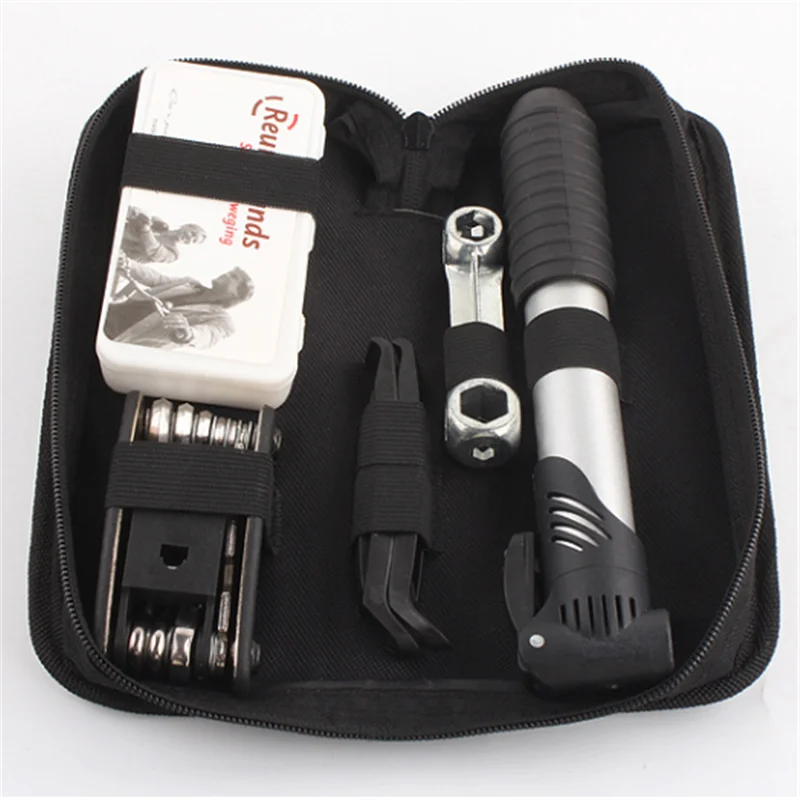 

HOT Sale Bicycle Tool Bag Multi-function Folding Tire Repair Kits Multifunctional Kit Set With Pouch Pump for Bike Bicycle