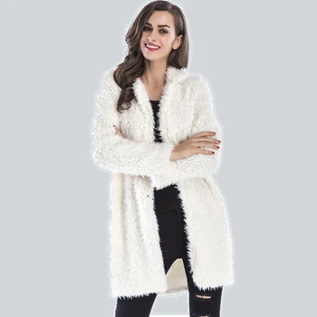 

2019 Europe and The United States Hot Winter New Plush Coat Women Fashion Lapel Long Sleeves Long Paragraph Warm Coat Wholesale