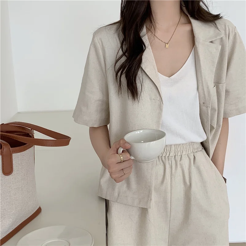 lounge sets for women Mozuleva Summer Women Suit 2 Pieces Sets Short Sleeve Lackets and Elastic Waist Shorts Sets Female Casual Cotton Lining Suits long skirt and top set