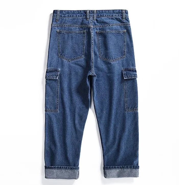 Men's Ankle-Length Jeans Tide Personality Loose Casual Nine Cargo Pants Boys Mens Baggy Straight Trousers Men Bottoms Jean
