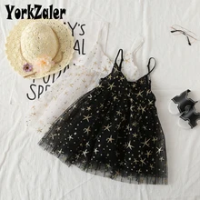 Йоркзалер Летнее Детское платье принцессы для девочек с геометрическим рисунком без рукавов белого и черного цвета; Детские сетчатые платья; модная одежда для малышей