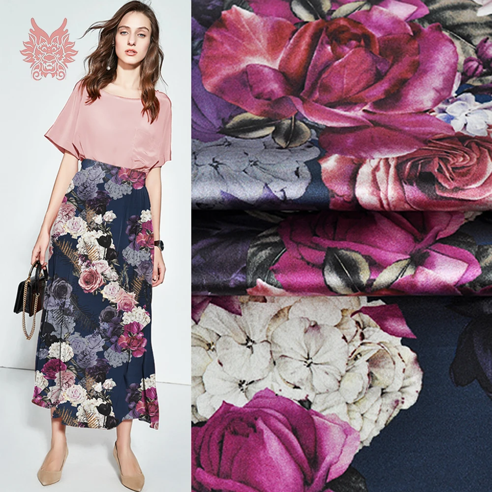 Роскошное элегантное женское платье с розовым цветочным принтом, из натурального спандекса, из шелка, cheongsam seda elatica tecidos para costura SP5790