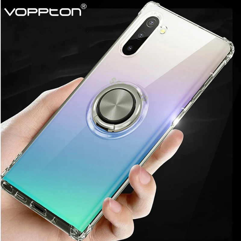 

For Samsung Galaxy Note 10 Plus Note10+ Phone Case Airbag Transparent Soft TPU Silicone Ring Holder Case Cover For Note10 funda