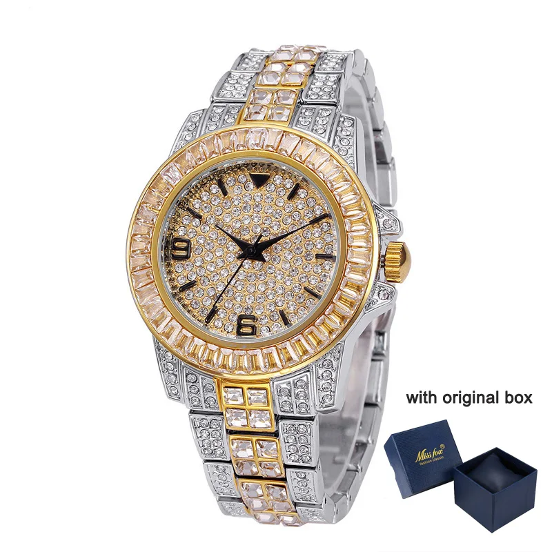 a with original box Роскошные мужские часы с бриллиантовыми камнями, 18k позолоченные, ледяные кварцевые наручные часы для мужчин, мужские водонепроницаемые наручные часы - Цвет: a with original box