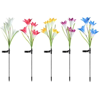 

1Pc 4 Head Lily Flower Solar Light Colorful LED Decorative Outdoor Lawn Lamp Home Garden Waterproof Fake Flower Night Light
