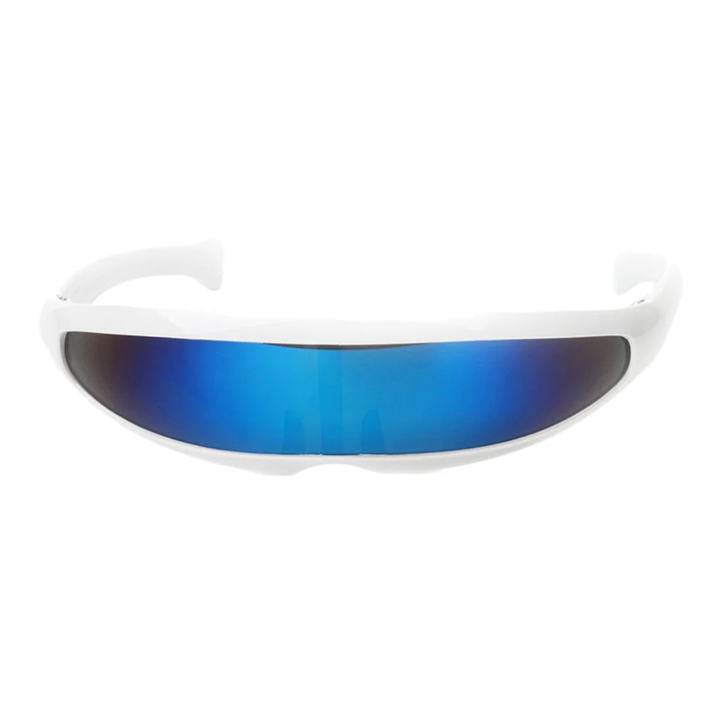 2 Pieces Futuristic Shield Sunglasses Monoblock Cyclop Eyewear Silver & Blue for birthday cosplay party unisex adults and kids