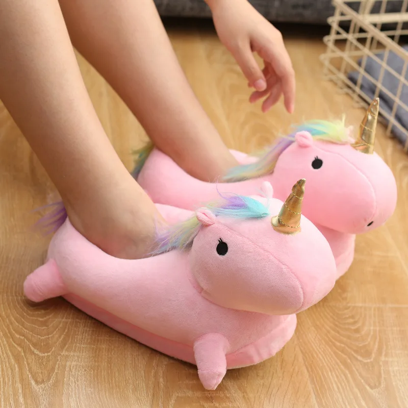 Women Fur Slippers Winter Unicorn Slipper Adult Soft Home Slipper Keep Warm Indoor Slippers Women Cozy Home Shoes for Girls