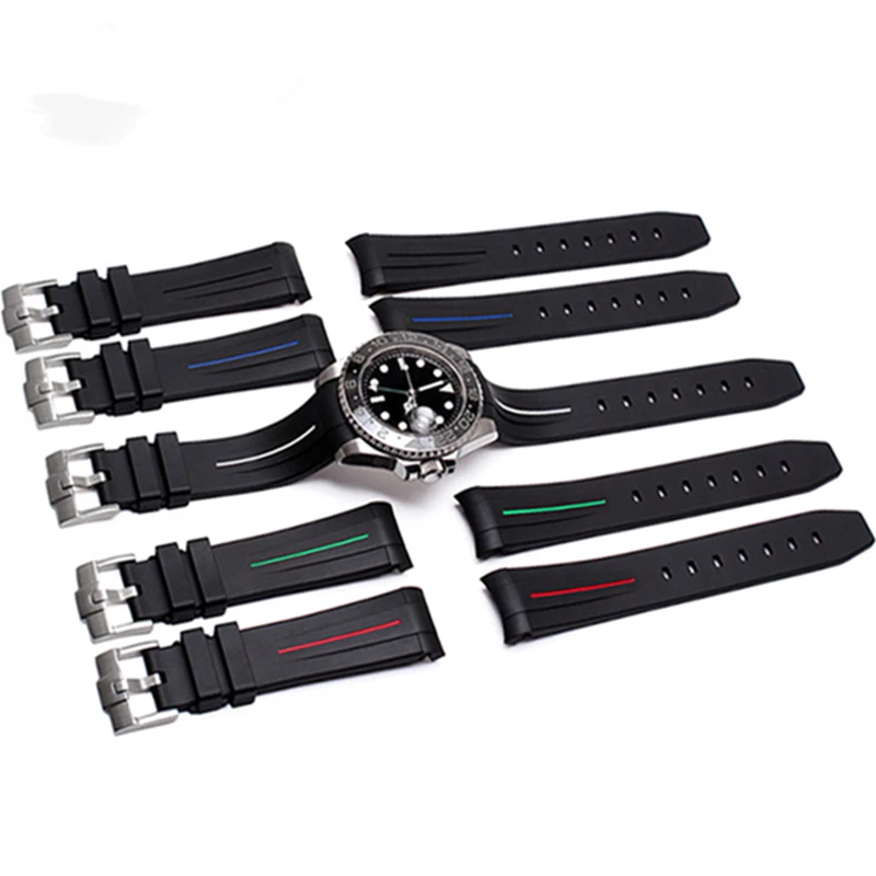

20mm21mm New Black Curved End Silicone Rubber Watchband Strap For Role wristband Daytona Submariner DEEPSEA GMT Omega SEAMARSTER
