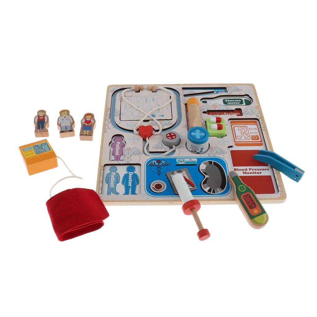 Wooden Play Medical Kits Doctor Tools Set, Shape Sorting Puzzle, Children Day Gift, DIY Pretend Role Play