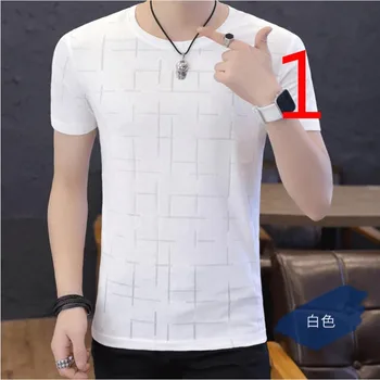 

2019 new short-sleeved t-shirt Korean men's cotton trend round neck Slim half-sleeved shirt handsome gas shirt men's thin