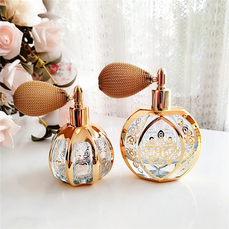 Perfume Jar Gold-Plated Airbag Spray Perfume Pottle Home Desktop Decor Luxury Crystal Glass Bottle Sample Room Ornament 2
