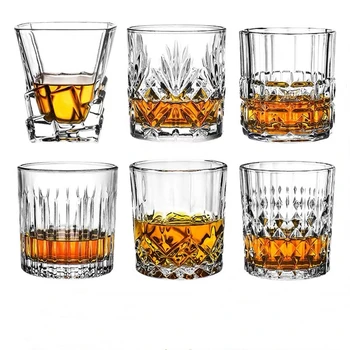 

Wine Glasses Vodka Cup Barware Old Fashion 300ml Engraved Diamond Crystal Whiskey Glass Tumbler Hotel Restaurant Water Glasses