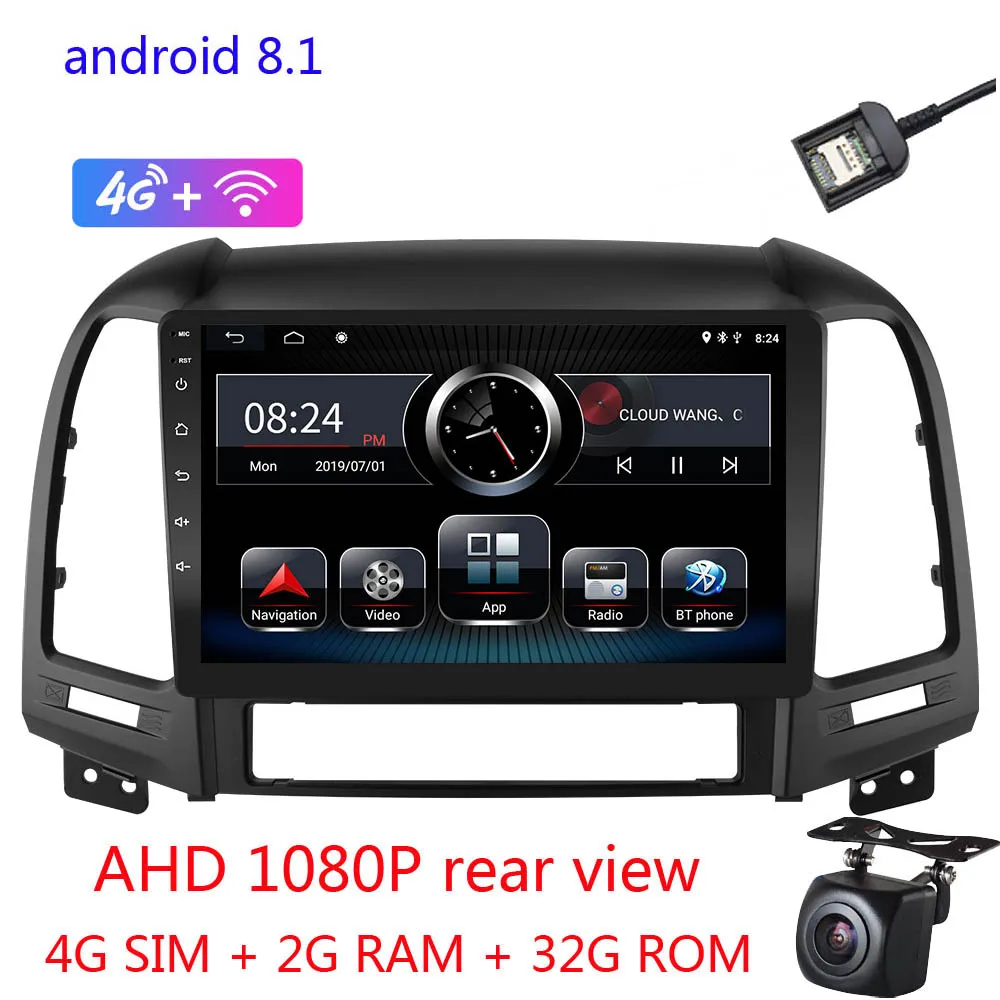 2G ram Android 9,0 Автомобильный мультимедийный видео плеер для hyundai Santa Fe 2006 2007 2008 2009 2010 2011 2012 автомобильный Радио gps навигация - Цвет: 2G-32G-Pro-CAM