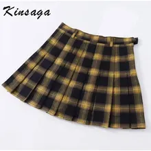 Kinsaga Весна Harajuku для женщин плед милые юбки желтый красный плиссированные Короткие мини юбка Уличная Высокая талия женский Falda Mujer