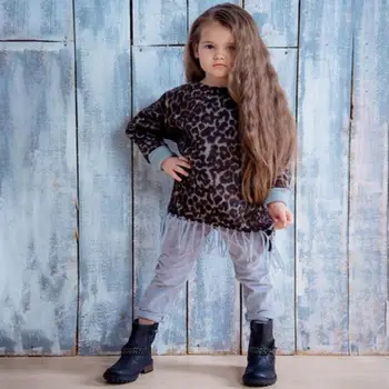 

2020 Children Baby Girl Clothes Tops Pants Casual Costume Set Long Sleeve Leopard Print Blouse With Tassel Design
