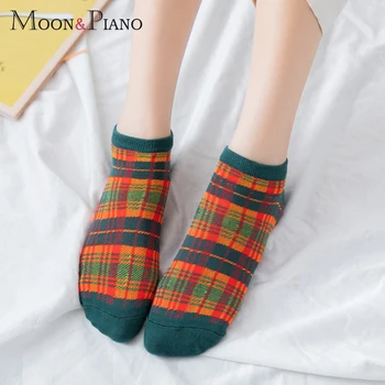 

Simple Lattice Stripe Women Short Socks Invisible Spring Comfortable Cotton Leisure Style Warm Breathable Home Ankle Sock