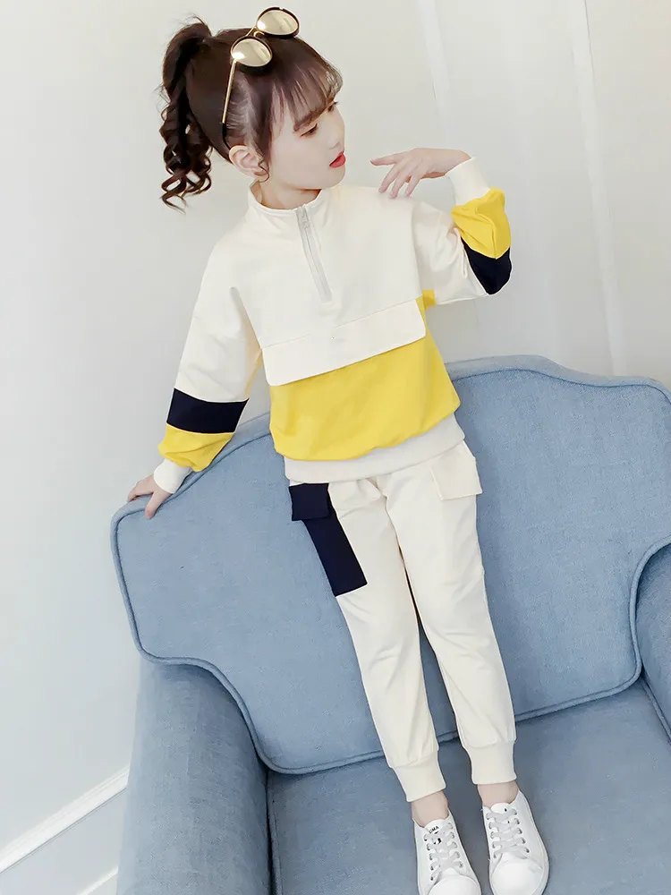

2020 Spring Autumn Girls Sports Stitching Fashion Set