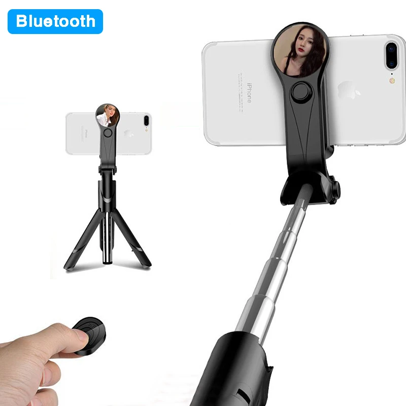 

Portable Phone Selfie Stick with Mirror for iPhone/Xiaomi/Samsung Universal Remote Control Bluetooth Selfie Stick Phone Holder