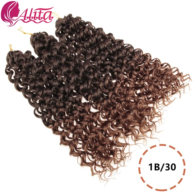 Wavy Strands Crochet Braid Hair10 14 &18inch Synthetic Ombre Wavy Curls Afro Curls Hair For Women Low Tempreture Deep Wave 1B/30HL