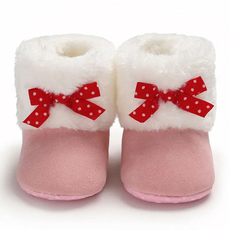 Г. Новые брендовые теплые зимние сапоги для маленьких девочек Зимние сапожки пинетки на меху, без шнуровки, с бантиком, хлопковая меховая обувь для детей от 0 до 18 месяцев, Прямая поставка - Цвет: Розовый