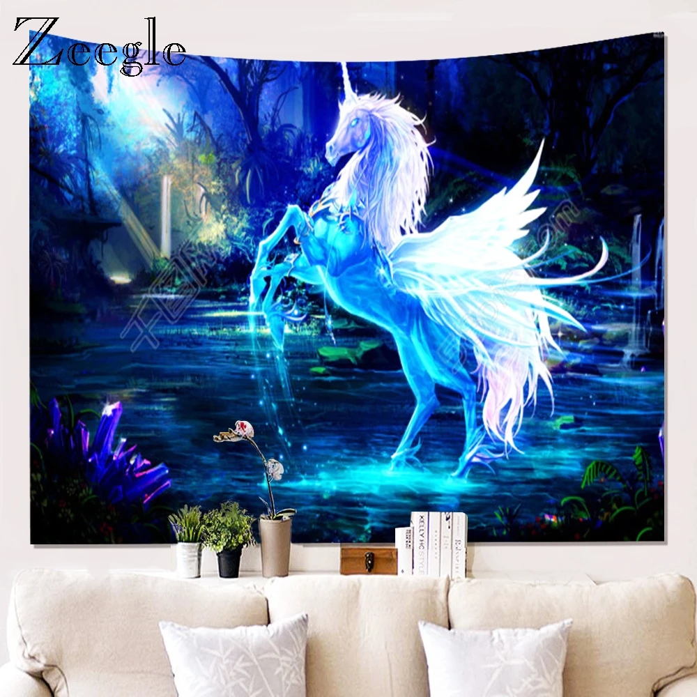 Zeegle Print Animal Wall Hanging Tapestry Hippie Witchcraft Picnic Blanket Beach Towel Creative Tableclothes Home Art Tapestries