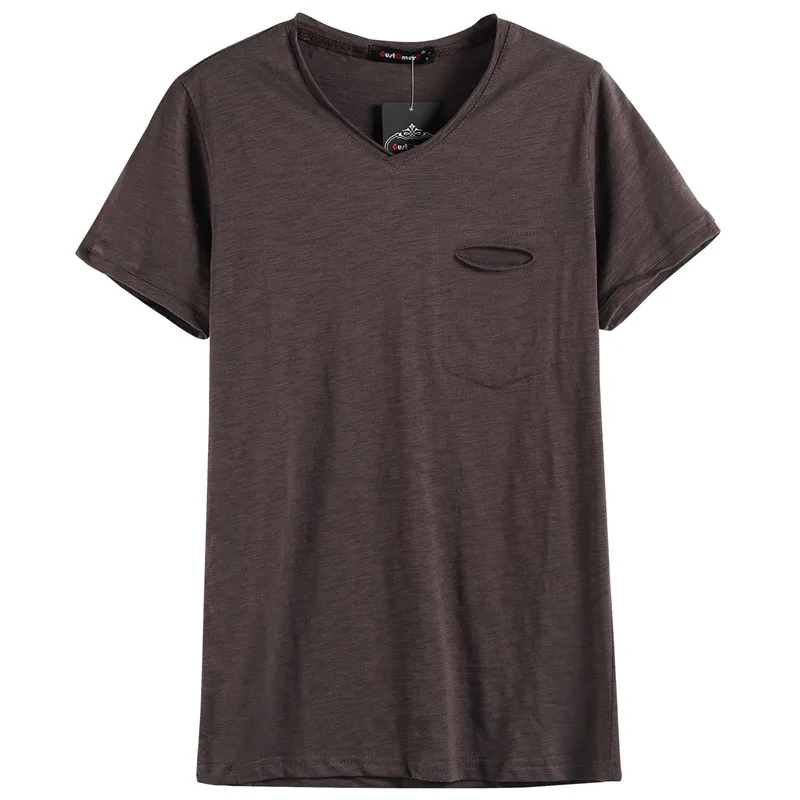 NEGIZBER 2019 New Fashion T Shirt Men Solid Slim Fit V-neck Top Tees Men Casual Soft Cotton Mens T-shirts