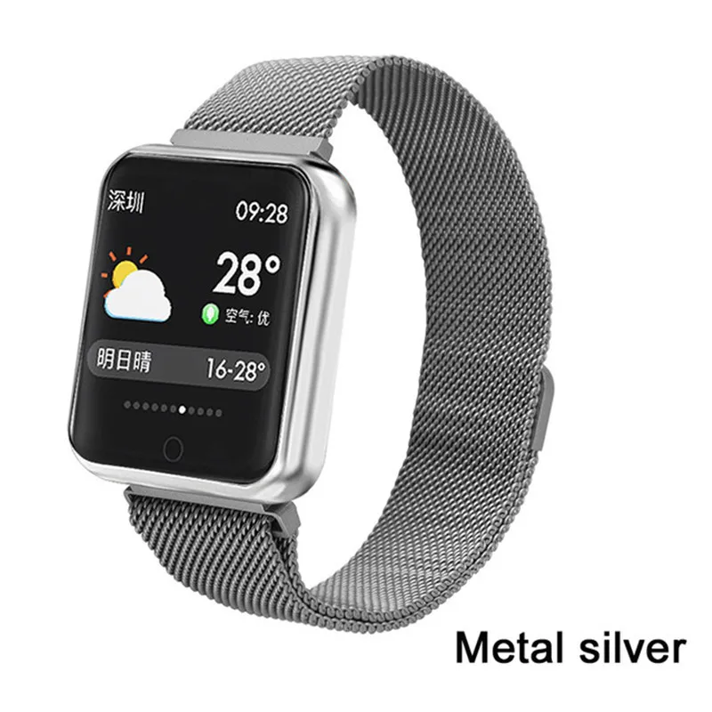 Silver Steel Strap P68 Смарт-часы для мужчин и женщин IP68 кровяное давление кислородный монитор сердечного ритма часы шаги калории шагомер трекер Smartwatch - Цвет: Silver Steel Strap