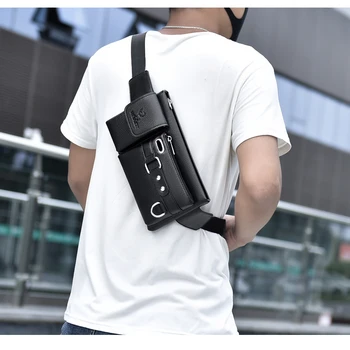 

Fashion Men’ s Waist Bag Solid Color Multipurpose Chest Bag Crossbody Bag for Boys Black/Brown Waterproof Large Capacity