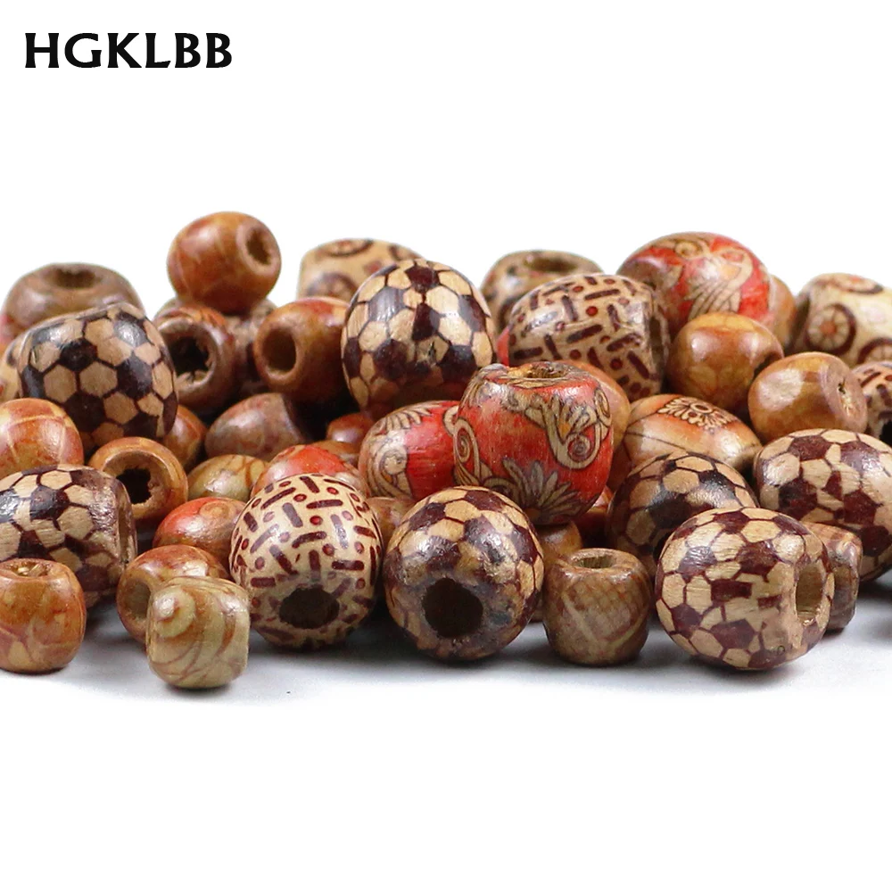 HGKLBB 100 штук 9*10/16*17 мм нарисованные Деревянные Бусины круглые с большим отверстием