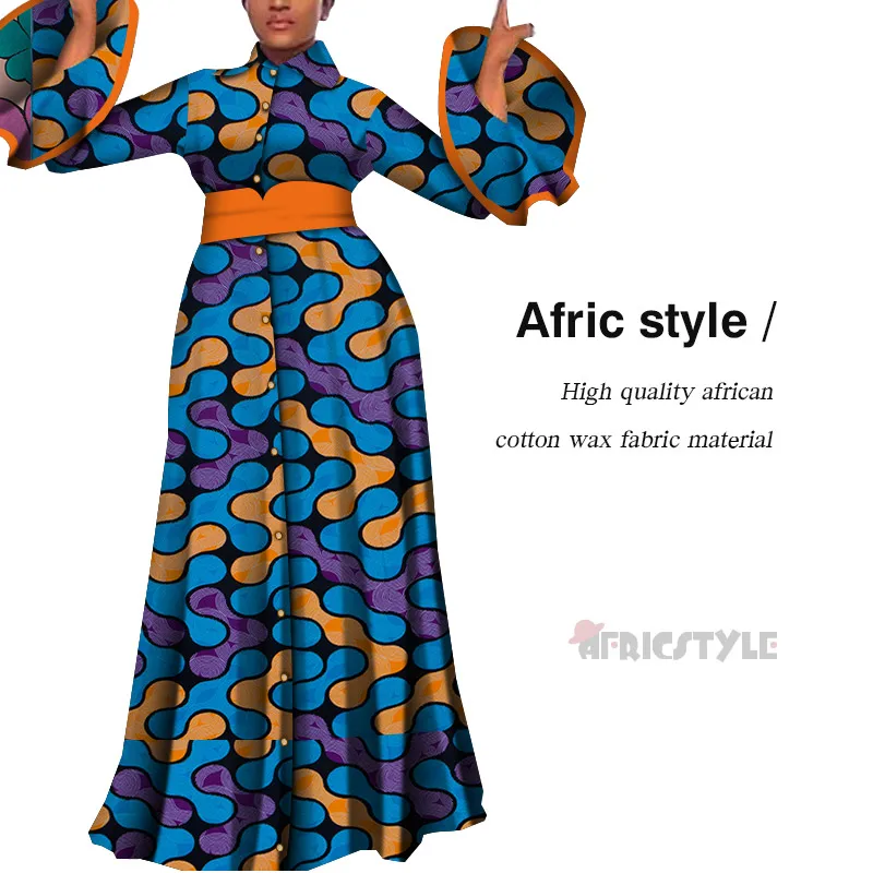 2019Vestidos africanos para mujeres estampado drapeado vestidos largos rectos Bain Riche africano Ankara vestidos chal WY5483