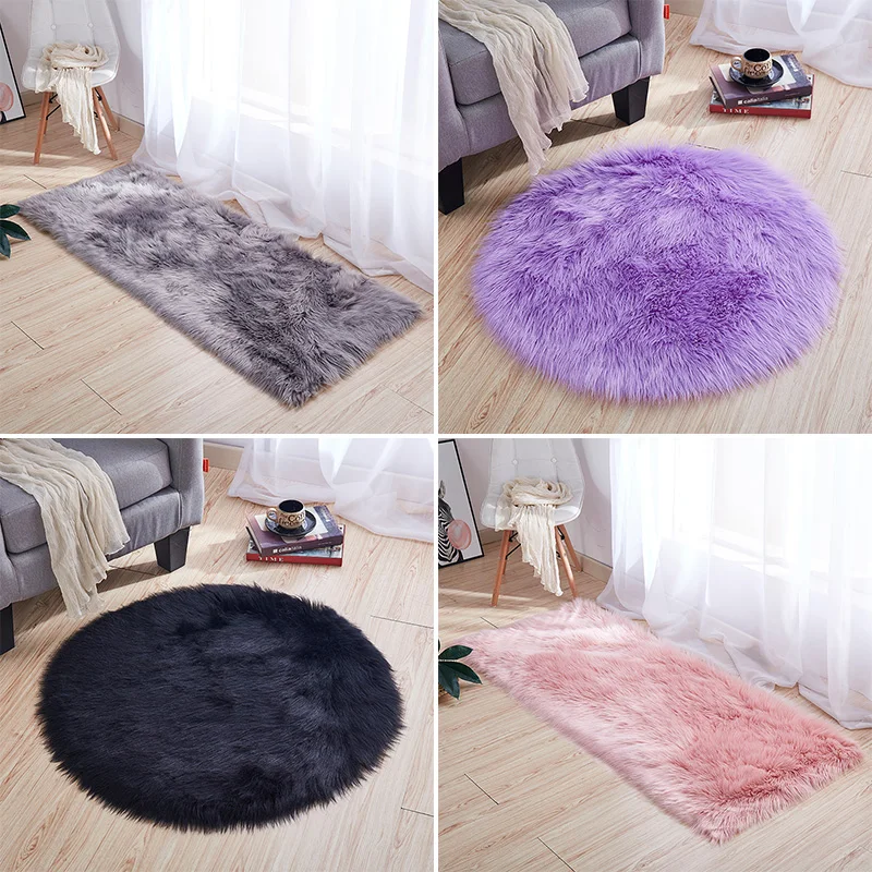 Плюшевый прикроватный коврик для спальни Имитация шерсти оконная Подушка украшение окна фото круглый белый коврик