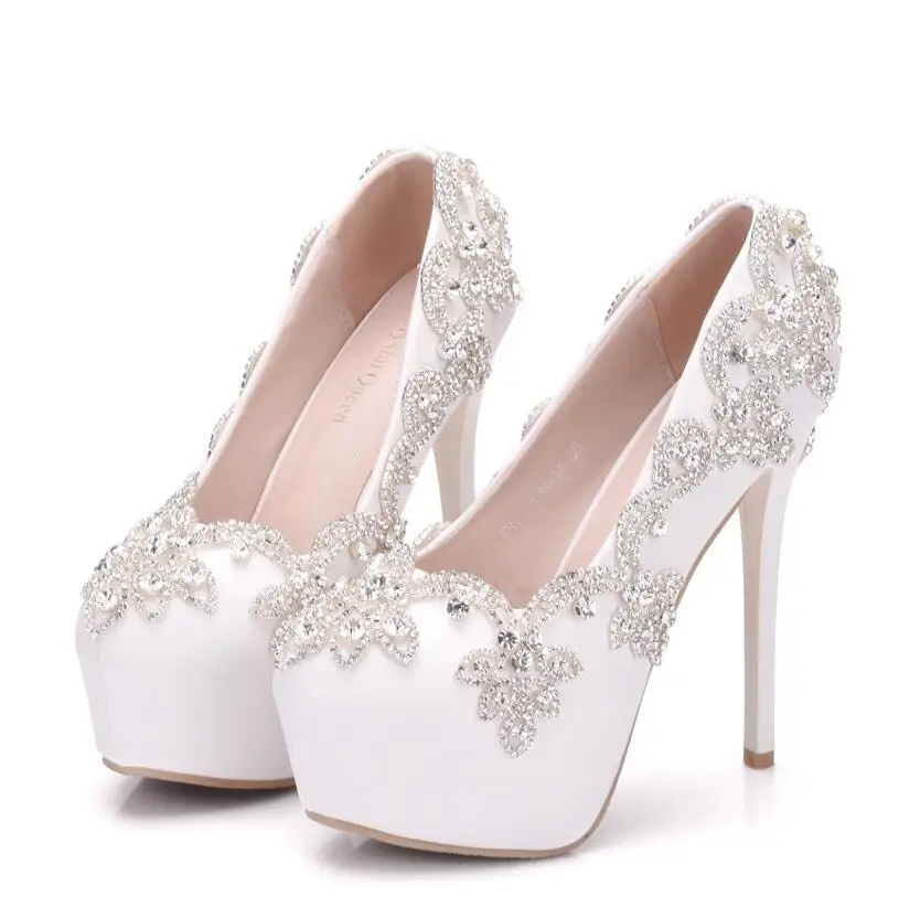 

Новинка 2023, туфли-лодочки с искусственным жемчугом Золушки, женская свадебная обувь со стразами, 10 см/14 см