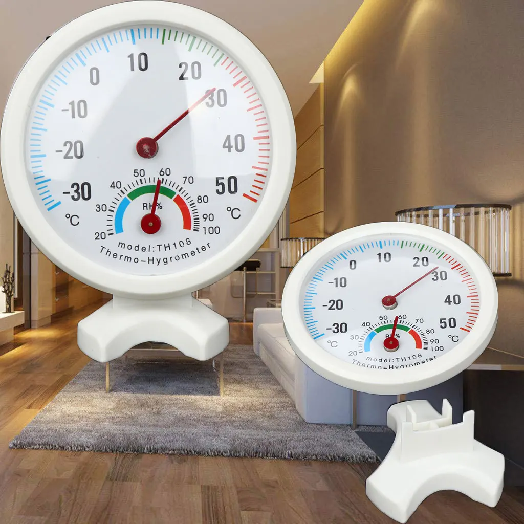 Round Thermohygraph Analog Temperature Humidity Meter Thermometer Hygrometer , Color indicator for comfort zone