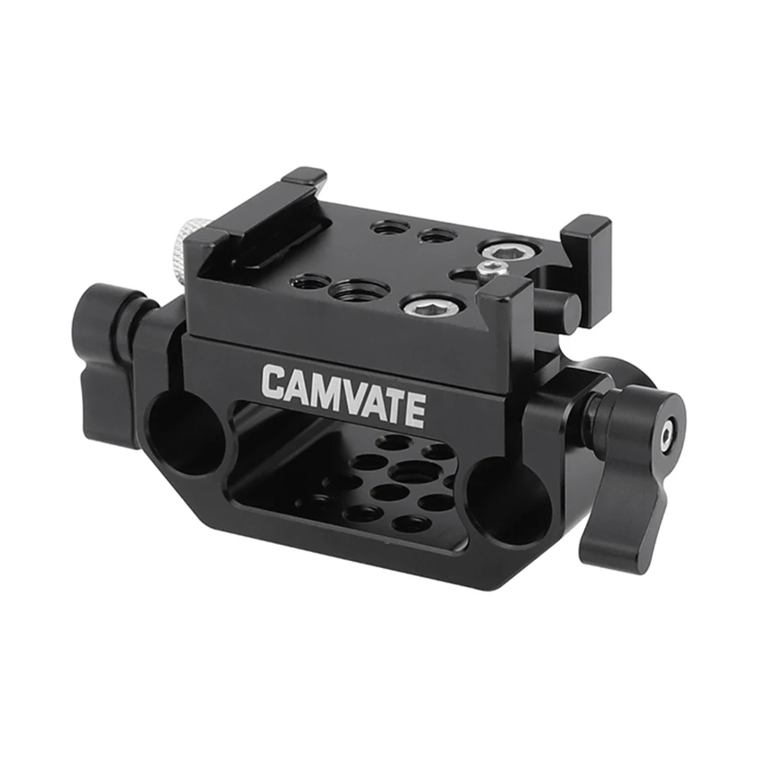 CAMVATE 카메라 Manfrotto 퀵 릴리스 어댑터 베이스 플레이트, DSLR 카메라 케이지 리그 지원 시스템 용 15mm 듀얼로드 클램프베이스 포함