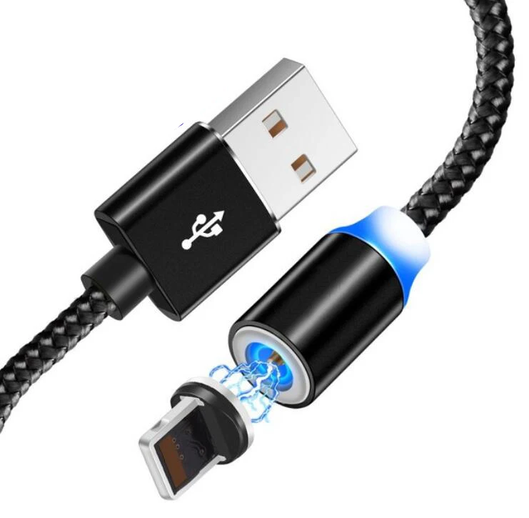 Магнитный кабель для освещения 2.4A Быстрая зарядка Micro USB кабель Тип C магнит зарядное устройство 1 м Плетеный телефонный кабель для iPhone Xs samsung провод - Тип штекера: Black for iPhone