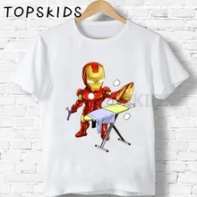 Детские футболки с принтом «Мстители Железный человек/Капитан Америка» Забавные топы для маленьких мальчиков и девочек, детская футболка Marvel HKP5288