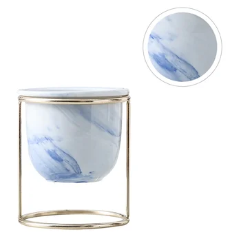 

1PC Iron Rack Ceramic Flowerpot Simple Marbling Flowerpot Delicate Golden Iron Rack Plant Pot Creative Household Flower Pot Deco