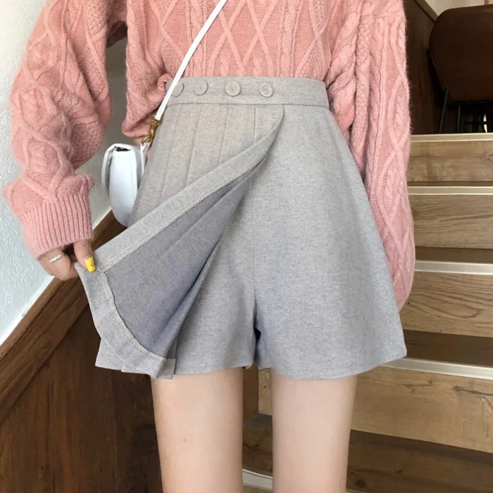 FINEWRODS Janpanese Kawaii консервативный стиль серая юбка шерстяная мини короткая плиссированная юбка Уличная Базовая Весенняя юбка с высокой талией jupe femme