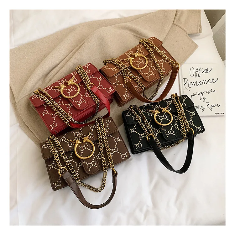 2019 New Design Deer Suede Leather Handbag Small flap Crossbody Bags for Women Quilted Embroidery Chain Shoulder Purse Black Red (7)