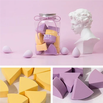 

Jar packaging fan shaped puff triangle liquid foundation powder puff wet and dry sponge makeup tools new packaging 12 pcs/jar