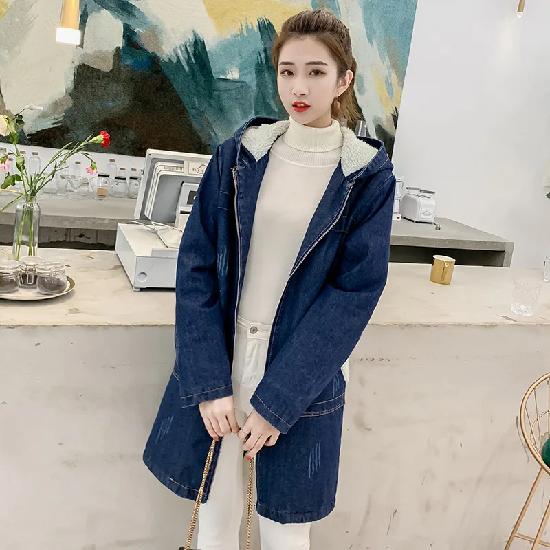 

Y10458 Brushed And Thick Jeans Coat Women's Loose-Fit Spring And Autumn Winter Cowboy Clothing Cotton-padded Clothes Fashion