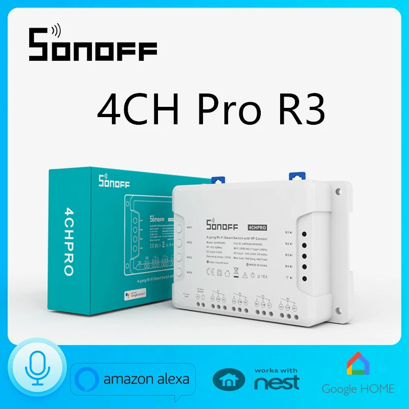 Sonoff 4CHPROR3 4 Gang RF Smart 433Mhz Switch Support Interlock Self-locking Inching 3 Working Modes via eWeLink APP Alexa IFTTT
