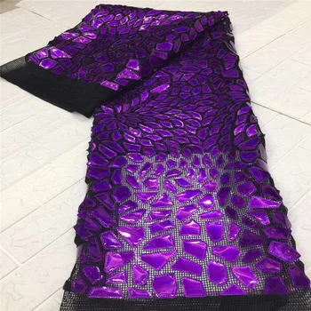 

2020 purple High Quality African big Sequins Lace Fabric nigerian Wedding Party Dress Women French Tulle lace Swiss 5 yards