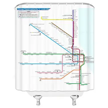 

Subway Map Shower Curtain Chicago Transit Authority Route Personalized Creative Design Home Bathroom Decor Quick Dry Fabric with