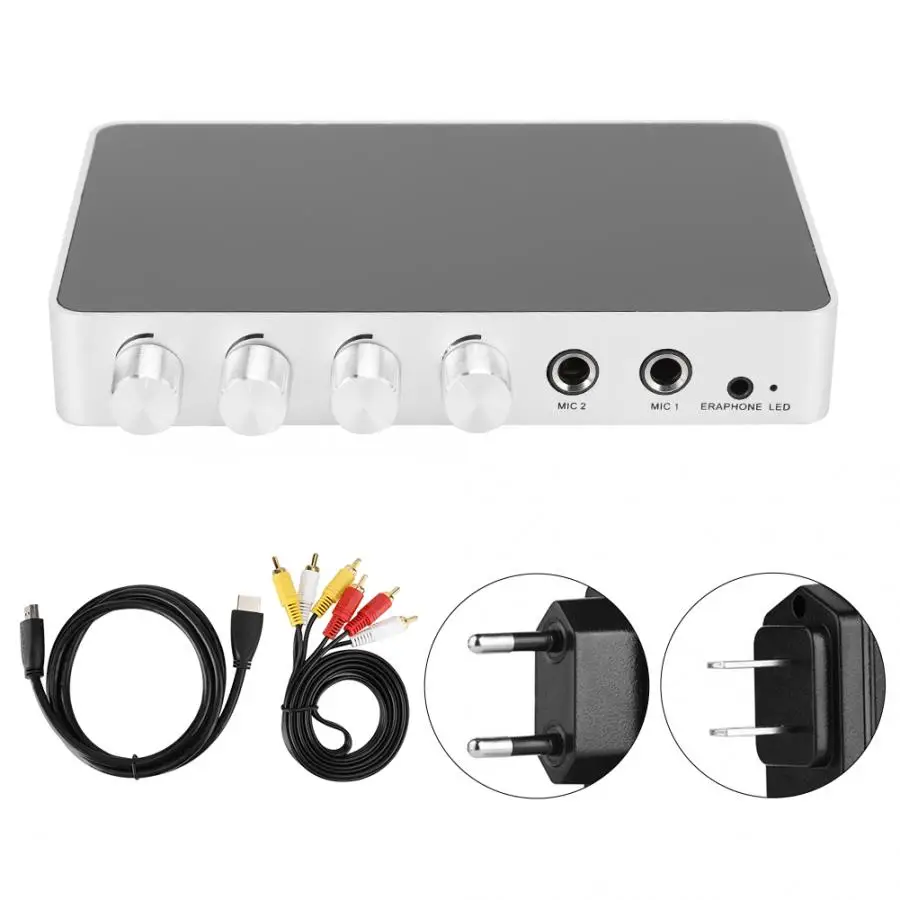 Миксер аудио 4K Mini HD для караоке звуковой с двойным микрофоном регулировка